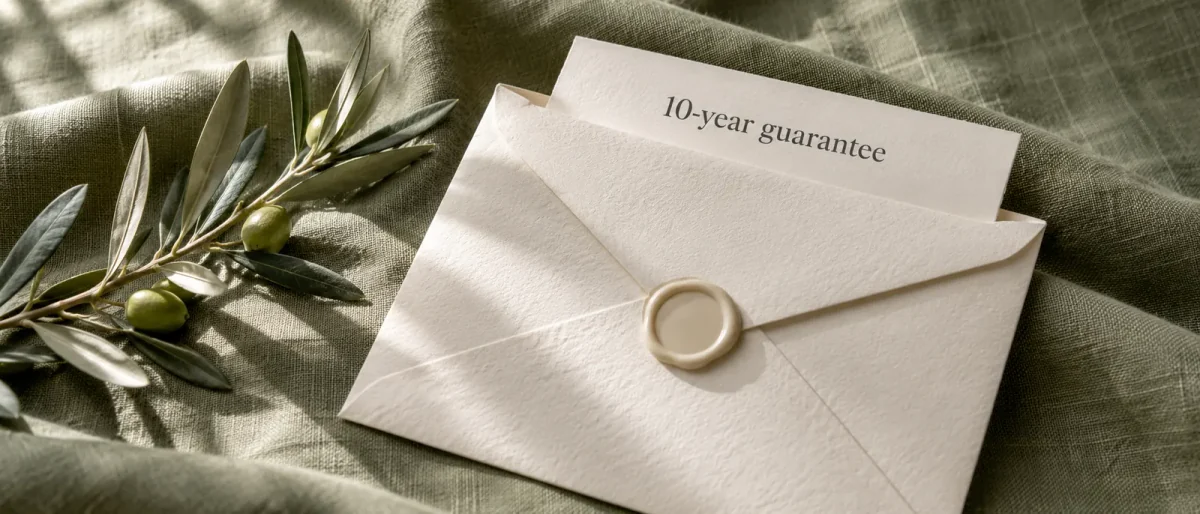A wax-sealed envelope holding the written 10-year guarantee